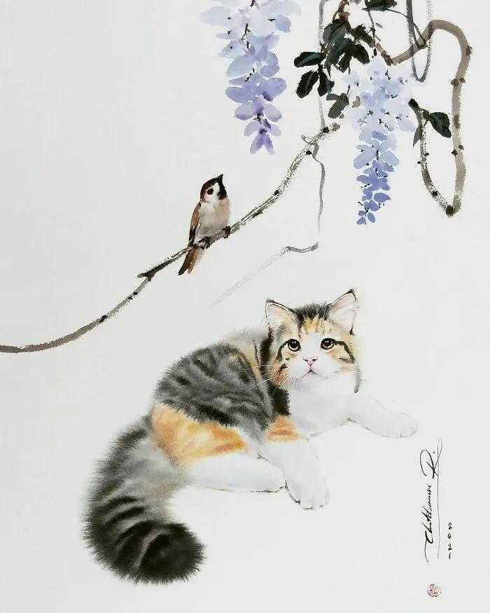 This Artist’s Watercolor Cat Paintings Are Full Of Personality And Charm (45 Pics)