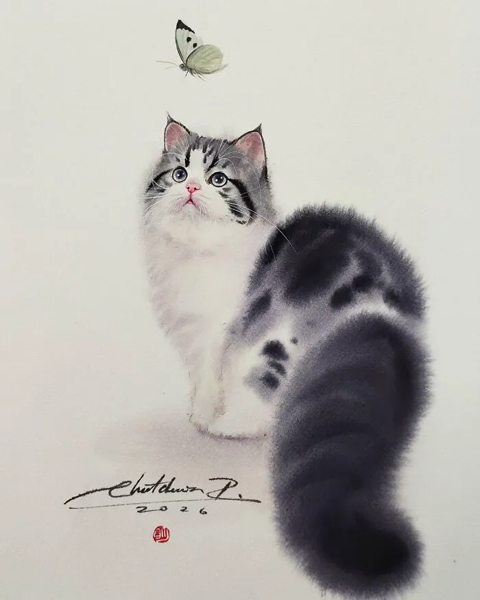This Artist’s Watercolor Cat Paintings Are Full Of Personality And Charm (45 Pics)