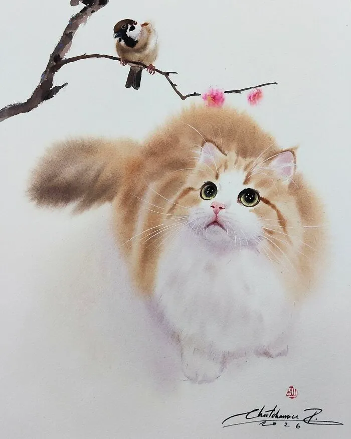 This Artist’s Watercolor Cat Paintings Are Full Of Personality And Charm (45 Pics)