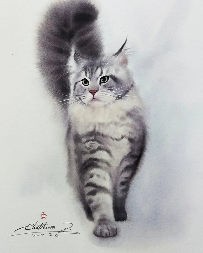 This Artist’s Watercolor Cat Paintings Are Full Of Personality And Charm (45 Pics)