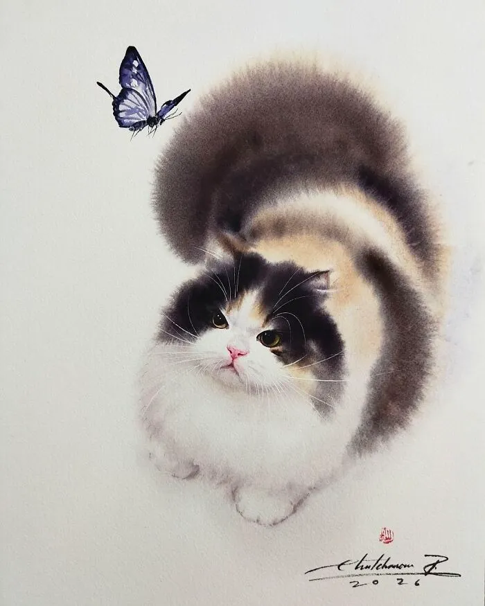 This Artist’s Watercolor Cat Paintings Are Full Of Personality And Charm (45 Pics)