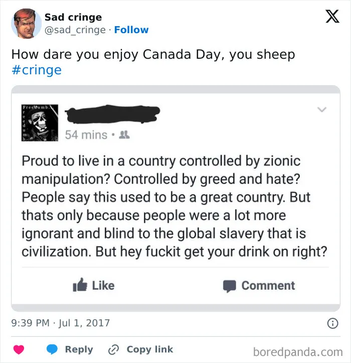A cringy Facebook post about Canada Day, incredibly sad and cringy.