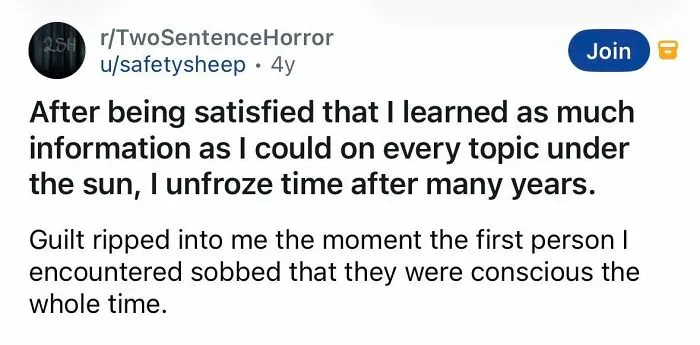 Short spine-chilling story about learning knowledge and unfroze time with a haunting outcome