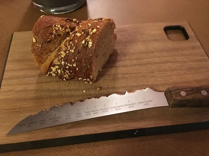 This Bread Knife In A Swiss Restaurant Has A Silhouette Of The Major Peaks In Switzerland