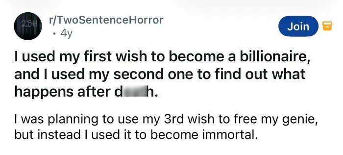 Short spine-chilling story about wishes and becoming immortal with a dark twist