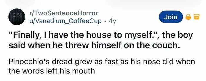 Short horror story featuring Pinocchio's growing dread