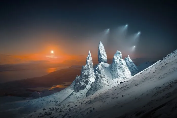 “Moonrise Sprites Over Storr” By Liam Man