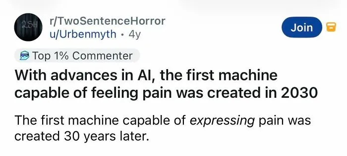Short spine chilling story on AI advances creating machines that feel pain