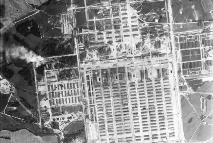 Auschwitz-Birkenau C****************p Complex, Aerial Photograph From A 1944 Allied Recon Plane