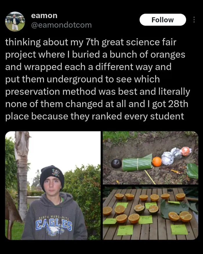 Seventh grade science fair project testing orange preservation methods underground