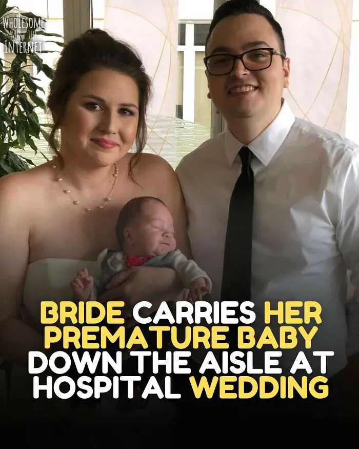 Bride carries her premature baby down the aisle at hospital wedding