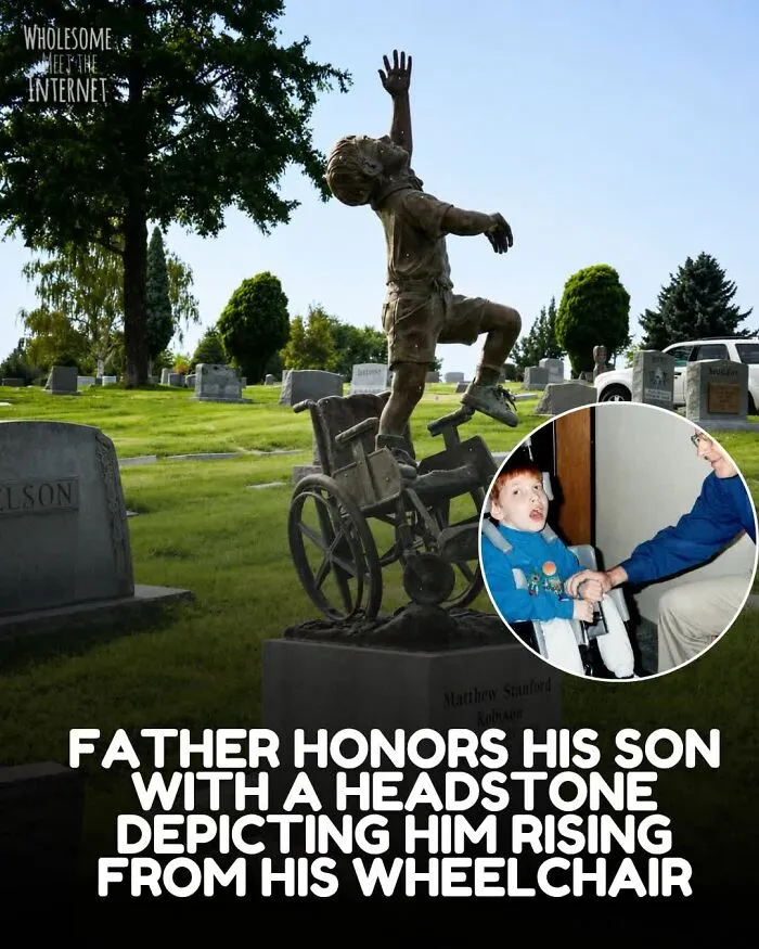 Father honors son with headstone showing him rising from wheelchair