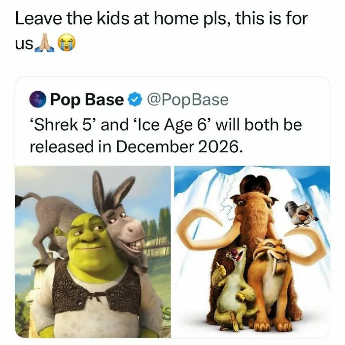 Announcement of Shrek 5 and Ice Age 6 movie releases in December 2026