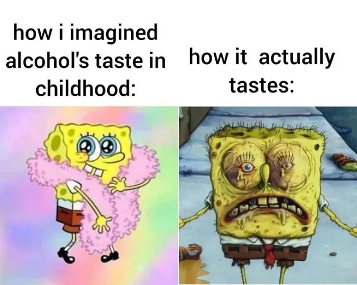 Childhood alcohol taste imagined vs actual funny SpongeBob meme