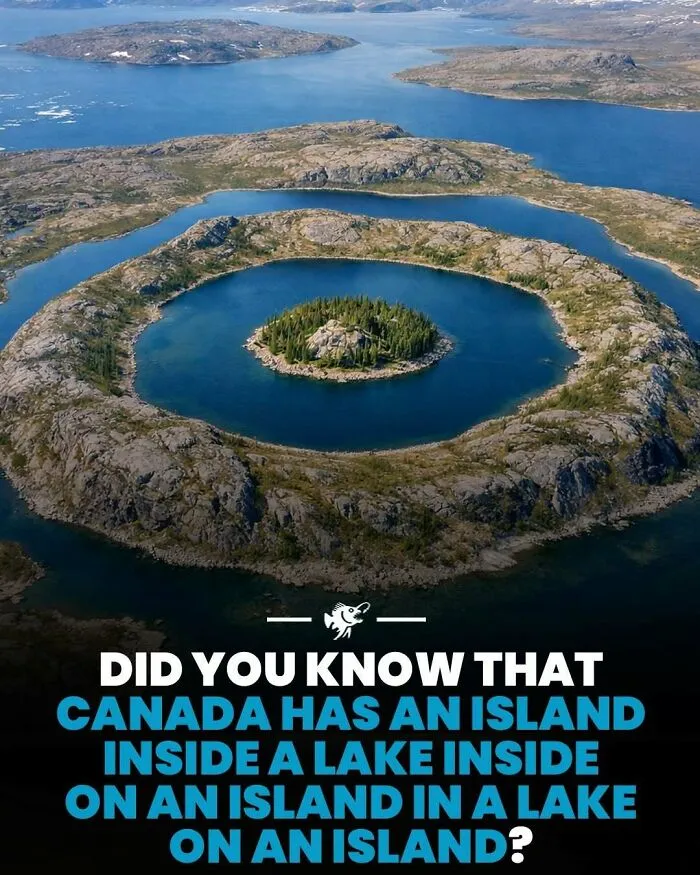 Unique Canadian island formation with island inside lake inside island in lake