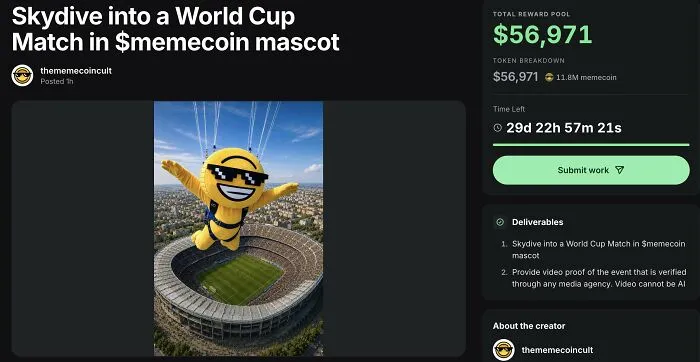 Skydive Into A FIFA World Cup Match In $memecoin Mascot 