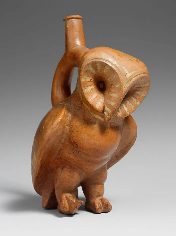Owl Stirrup Spout Bottle. Date: A.d. 2nd–3rd Century. Place Of Origin: Perú. Culture: Moche. Medium: Ceramic