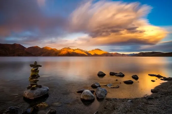 “Solitary Balance Pangong Sunset” By Saurabh Sirohiya