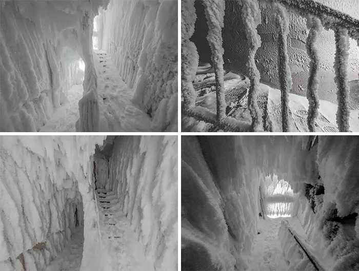 Frozen Staircases Of Abandoned Soviet Residential Buildings In A Ghost Town Beyond The Arctic Circle