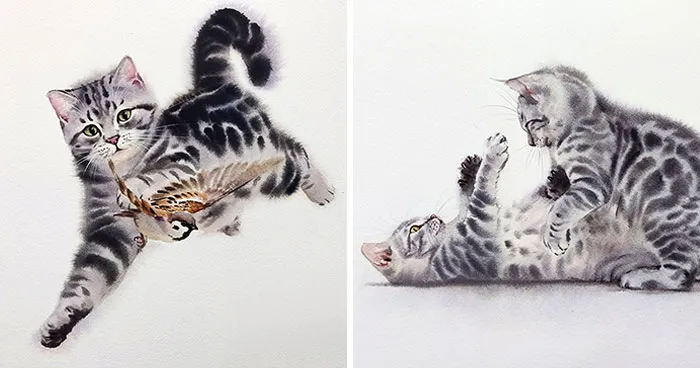This Artist’s Watercolor Cat Paintings Are Full Of Personality And Charm (45 Pics)