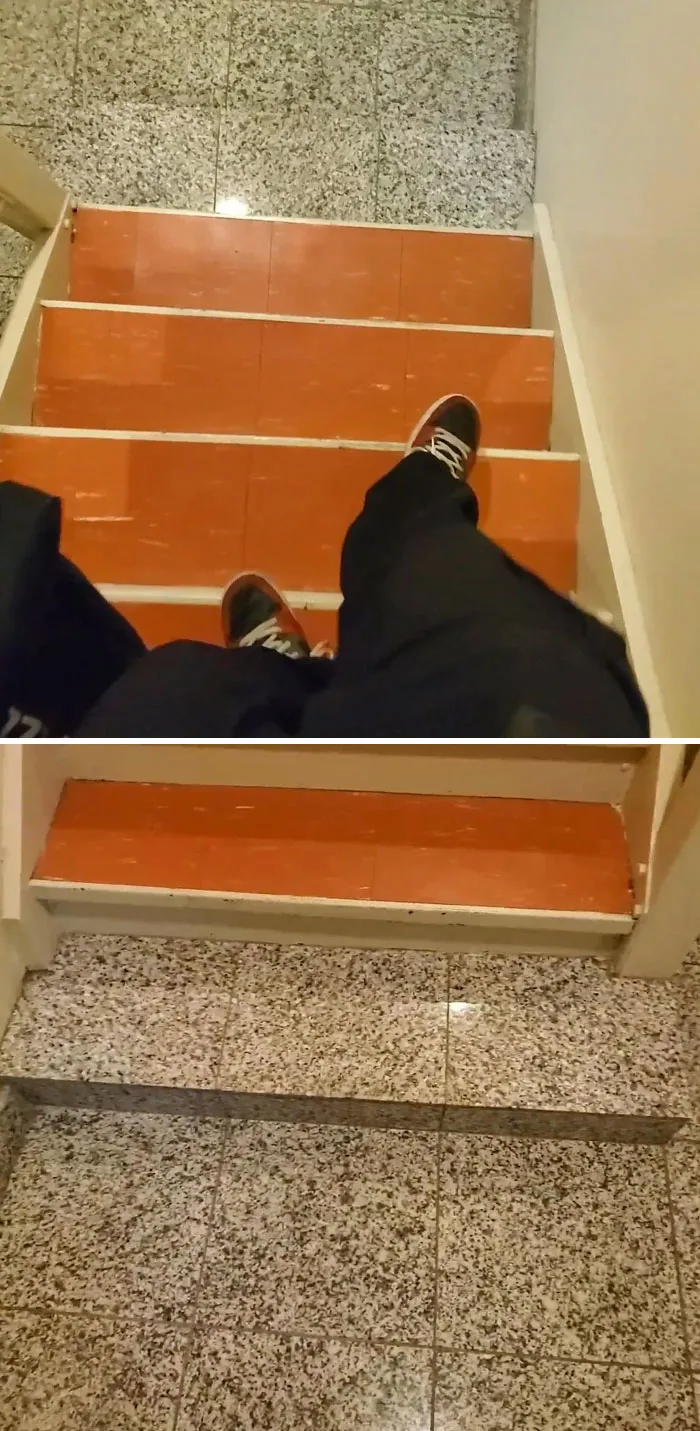 El último peldaño se ve igual que el suelo