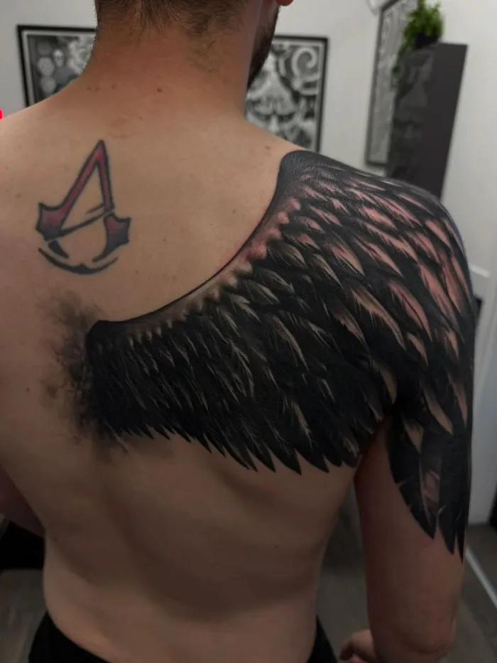 Free Hand Wing By Rafal Jedrychowski @ The Temple Tattoo Studio In Broughty Ferry, Scotland