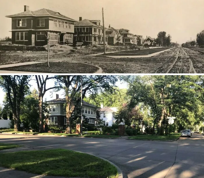 Foto de antes (1916) y ahora (2019) de nuestra calle