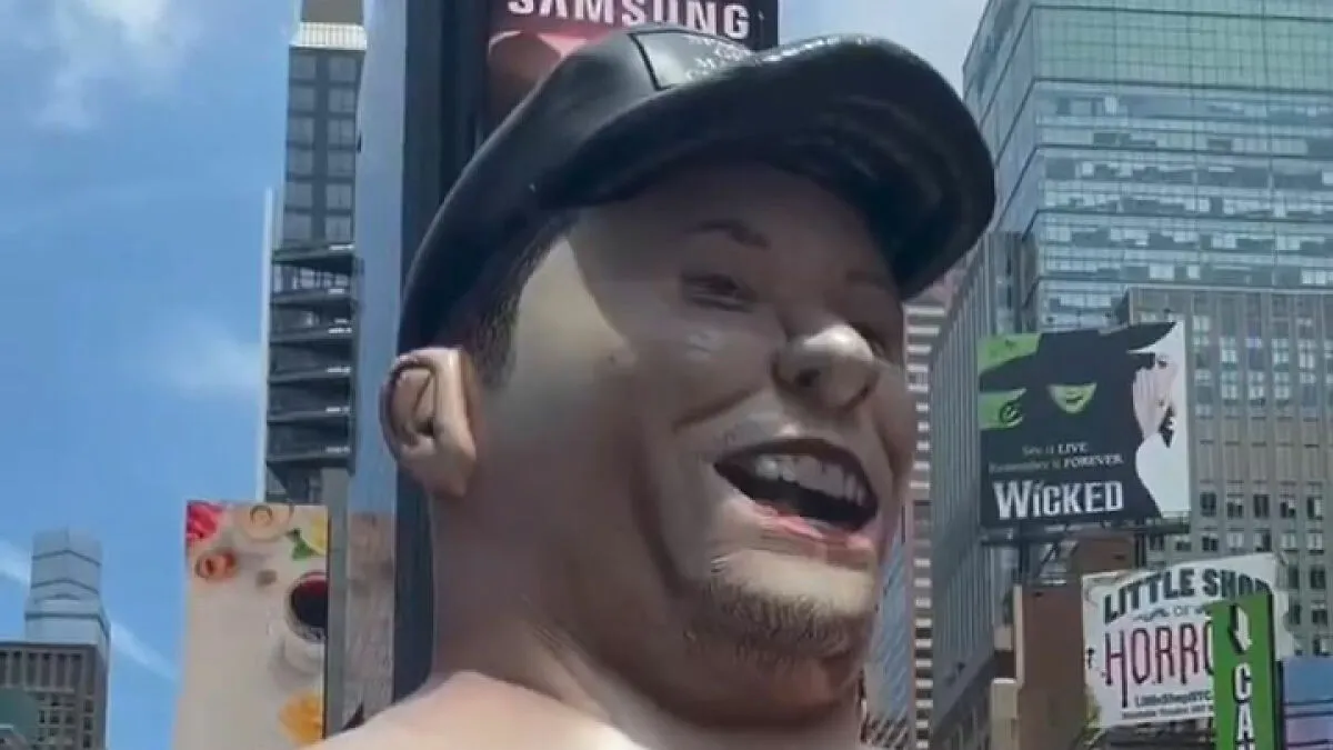 Giant Inflatable Of Elon Musk Mysteriously Appears In Times Square With Scathing Message