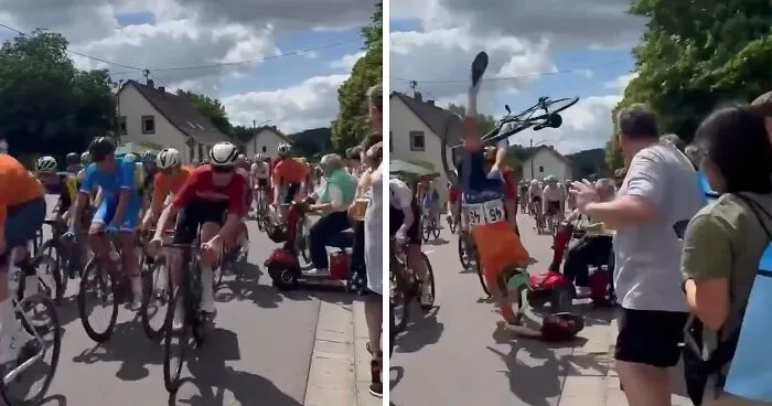 Bike Race Descends Into Chaos After Elderly Woman Charges Into Course On Mobility Scooter, Prompts Mass Crash
