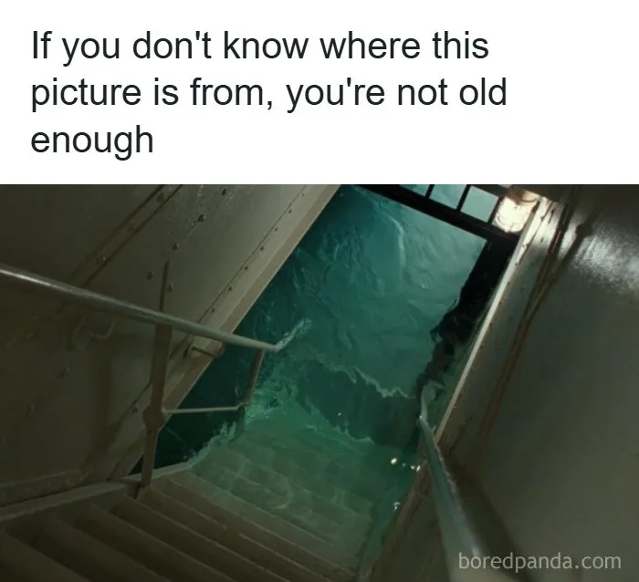 Staircase leading to water scene referenced as nostalgic from 1990s and 2000s
