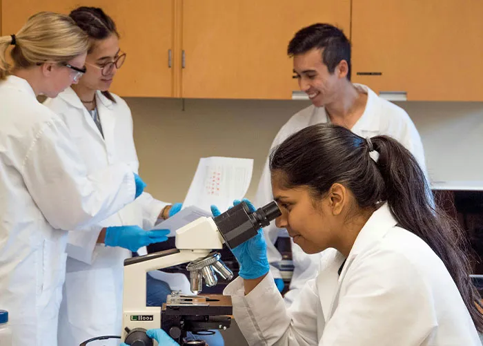 Scientists working in a lab with microscope showing cool facts