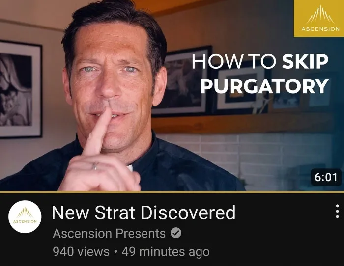 A meme with a YouTube thumbnail: How to Skip Purgatory, titled New Strat Discovered, a funny meme for friends.