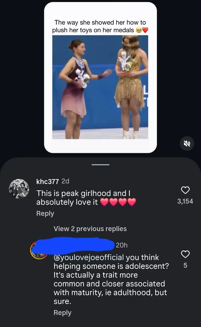 An iconic self-burn from a social media comment about maturity and helping others, sparking debate.
