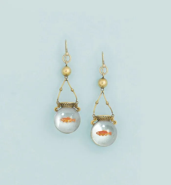 Goldfish in glass globe earrings, still intact after many years.