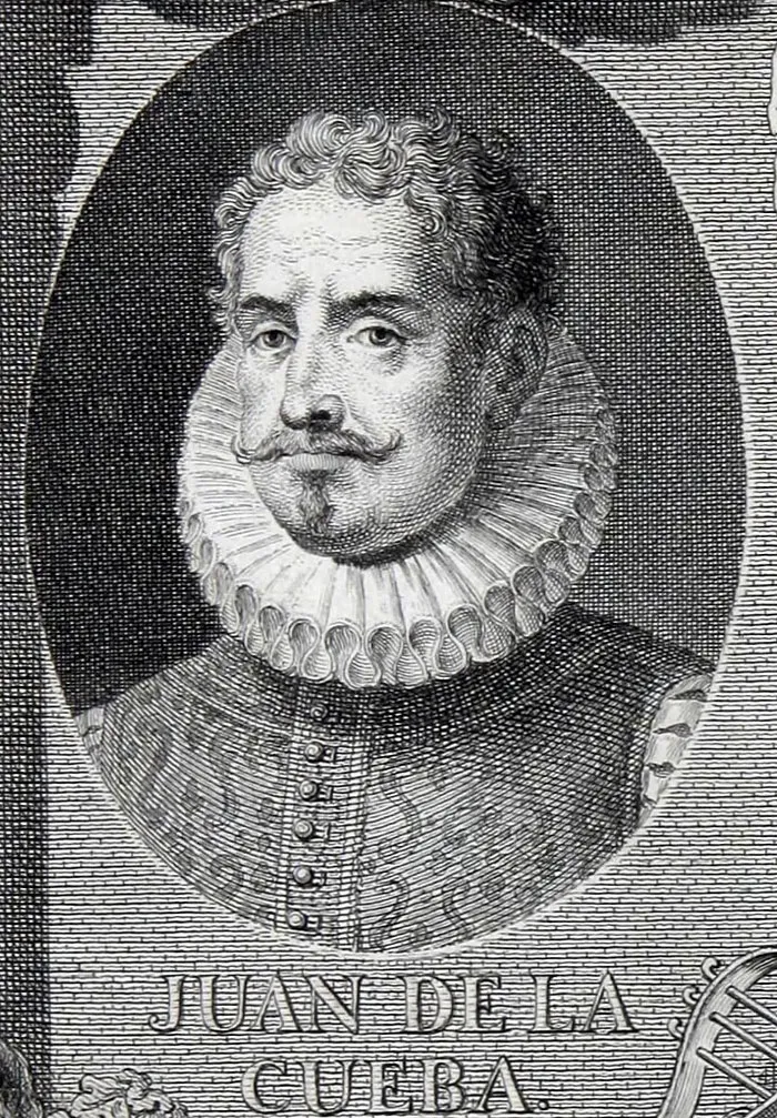 Engraved portrait of historical figure Juan de la Cueva linked to smooth criminals