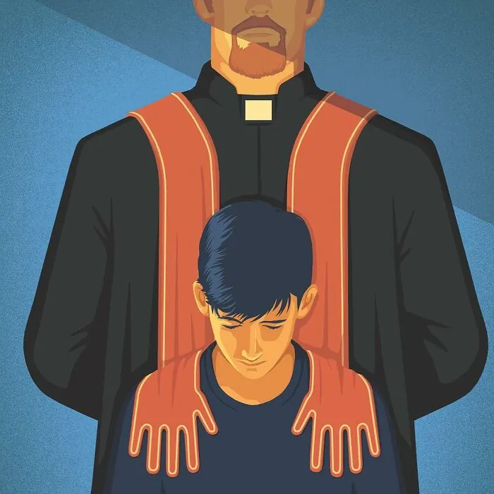 A Stephan Schmitz illustration showing a child being embraced by a larger figure.