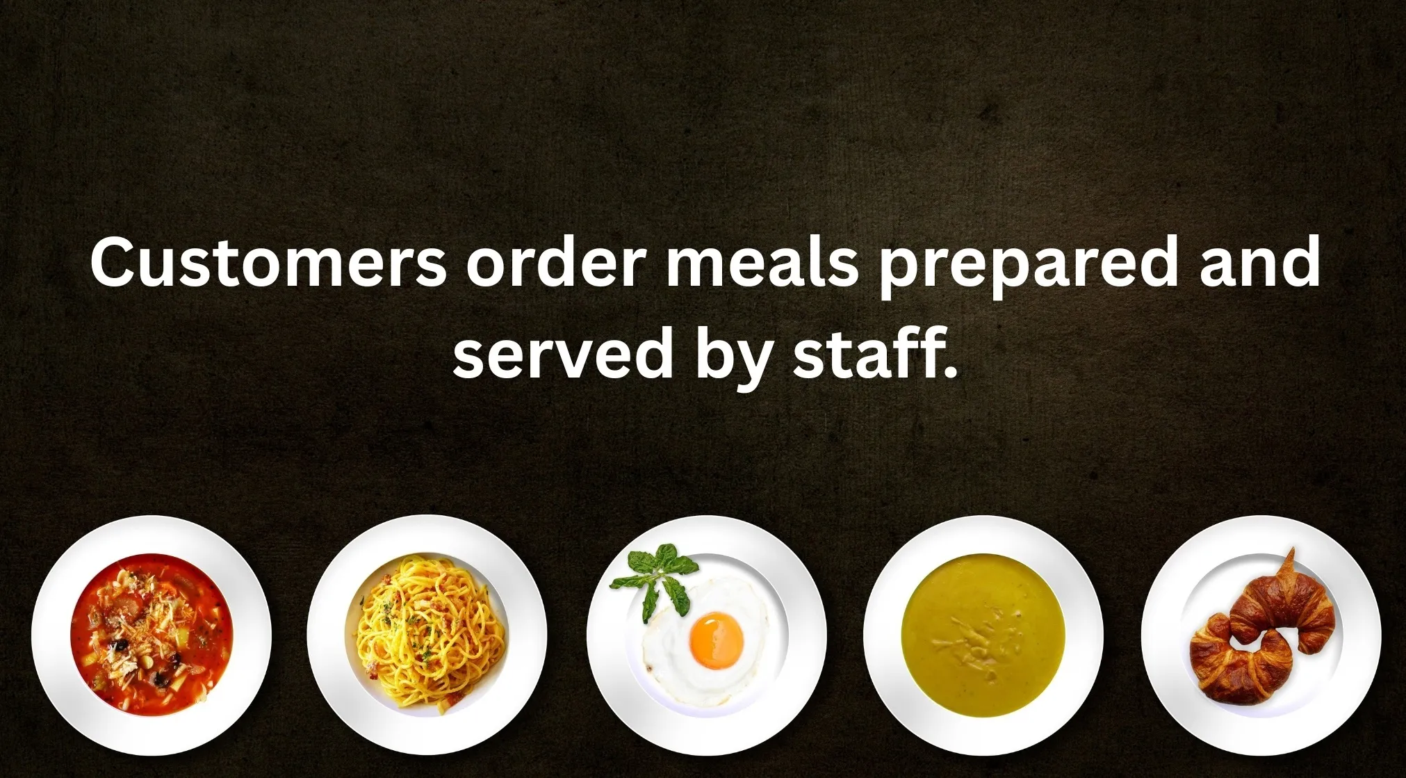 Customers order meals prepared and served by staff, representing a restaurant business. General Knowledge: Words ending in -ANT.