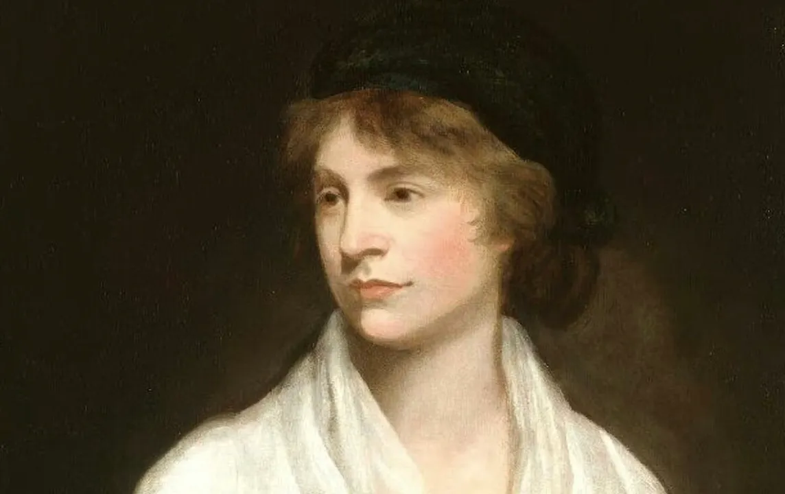 A painted portrait of Mary Wollstonecraft, an influential writer who championed financial independence and personal space for women.