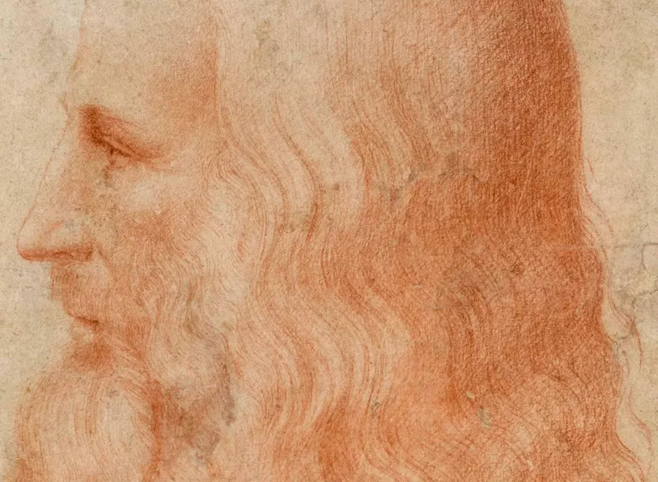 Leonardo da Vinci sketch, Renaissance figure, ultimate symbol of the Renaissance Man, painter, sculptor, architect.