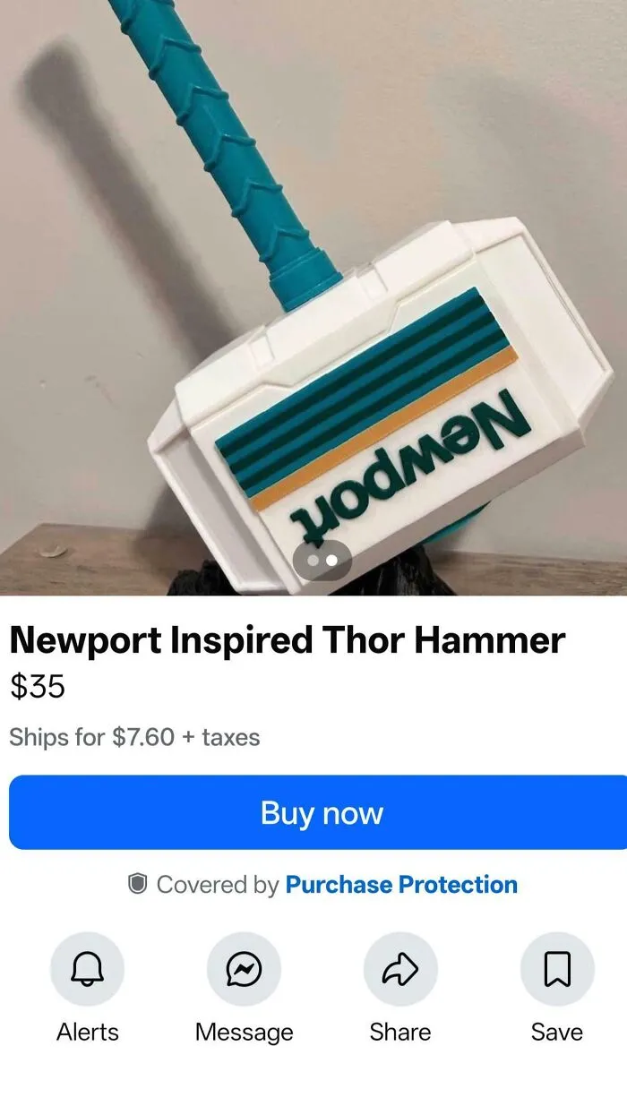 A Newport-inspired Thor hammer, an example of unhinged Marketplace listings.