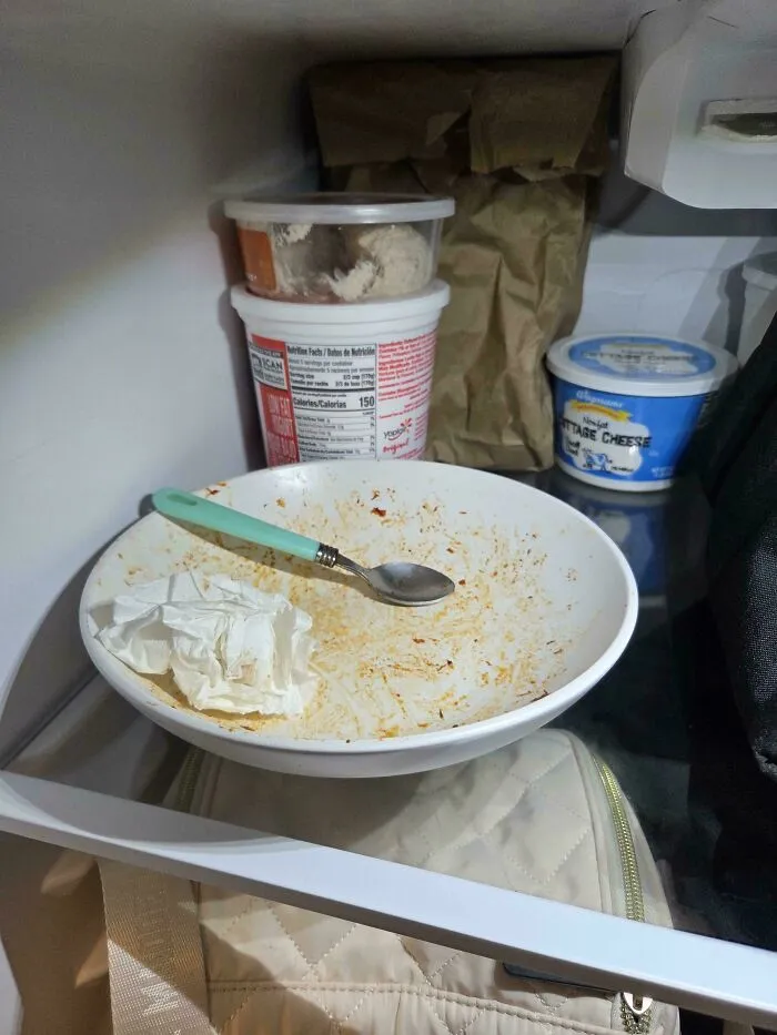 Dirty Bowl In The Shared Work Fridge