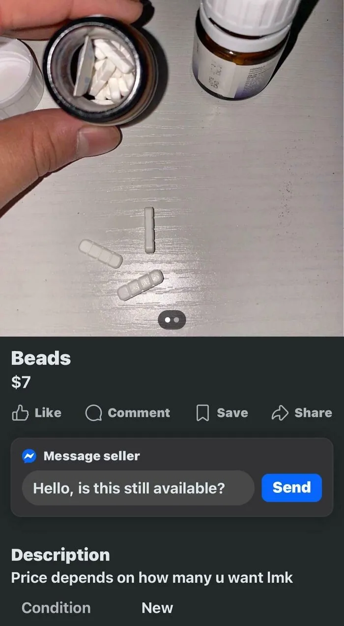 Beads, potentially suspicious items listed on marketplace. These unhinged listings need a disclaimer.