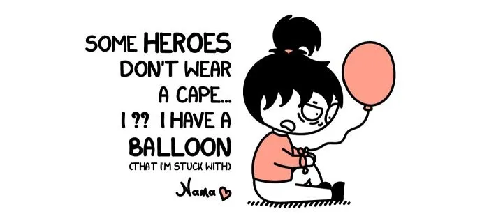 Go Nana's World comic: a character with a balloon, struggling, showing relatable struggles of people.