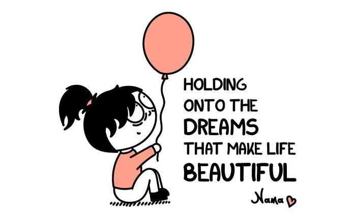 Go Nana's World comic: a character holding a balloon, dreaming and finding life beautiful, relatable struggles.