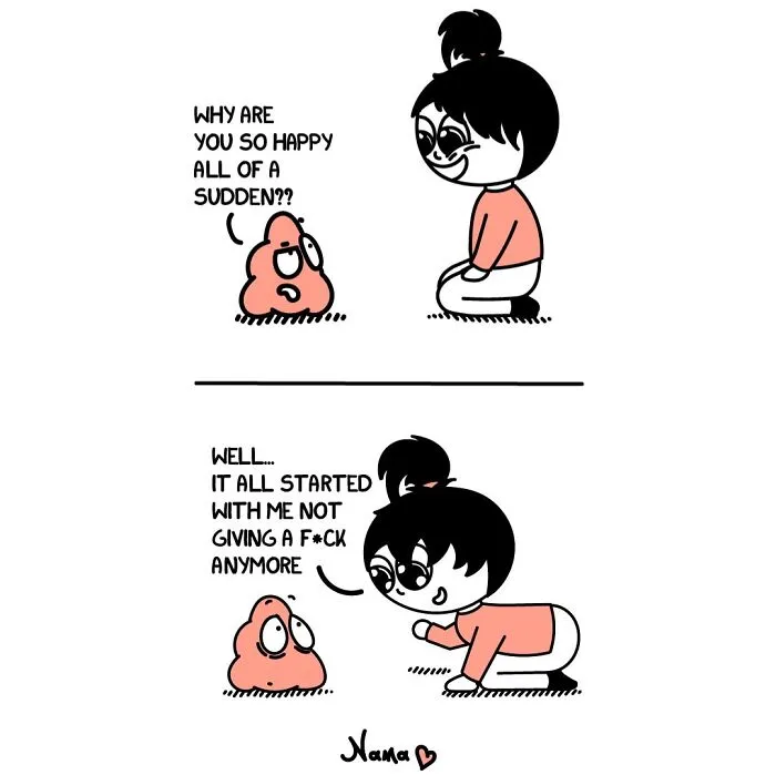 Go Nana's World comic: a character explaining happiness, reflecting struggles many people go through.