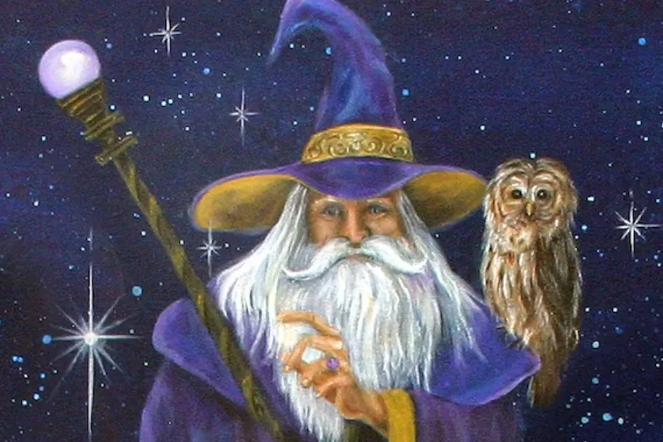 A painting of a wizard with an owl, representing a medieval profession one might thrive in.