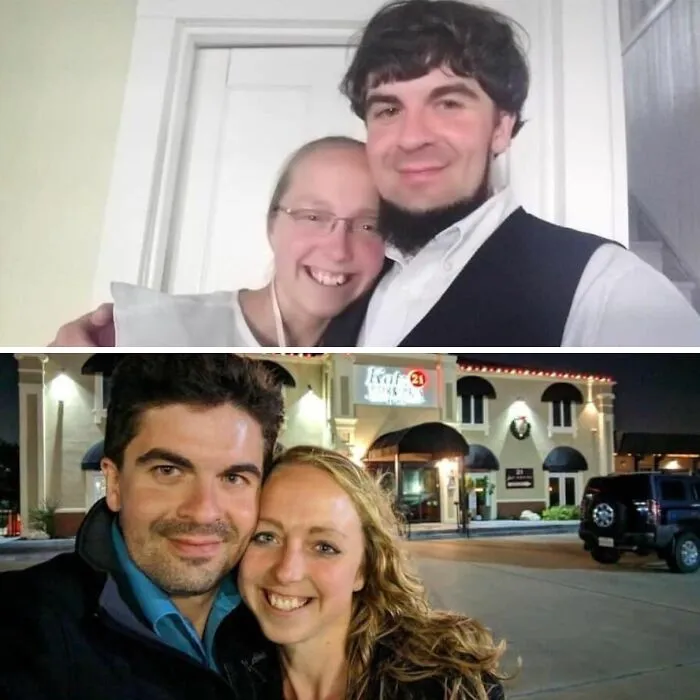 This Couple, Just Before And One Year After Leaving The Amish