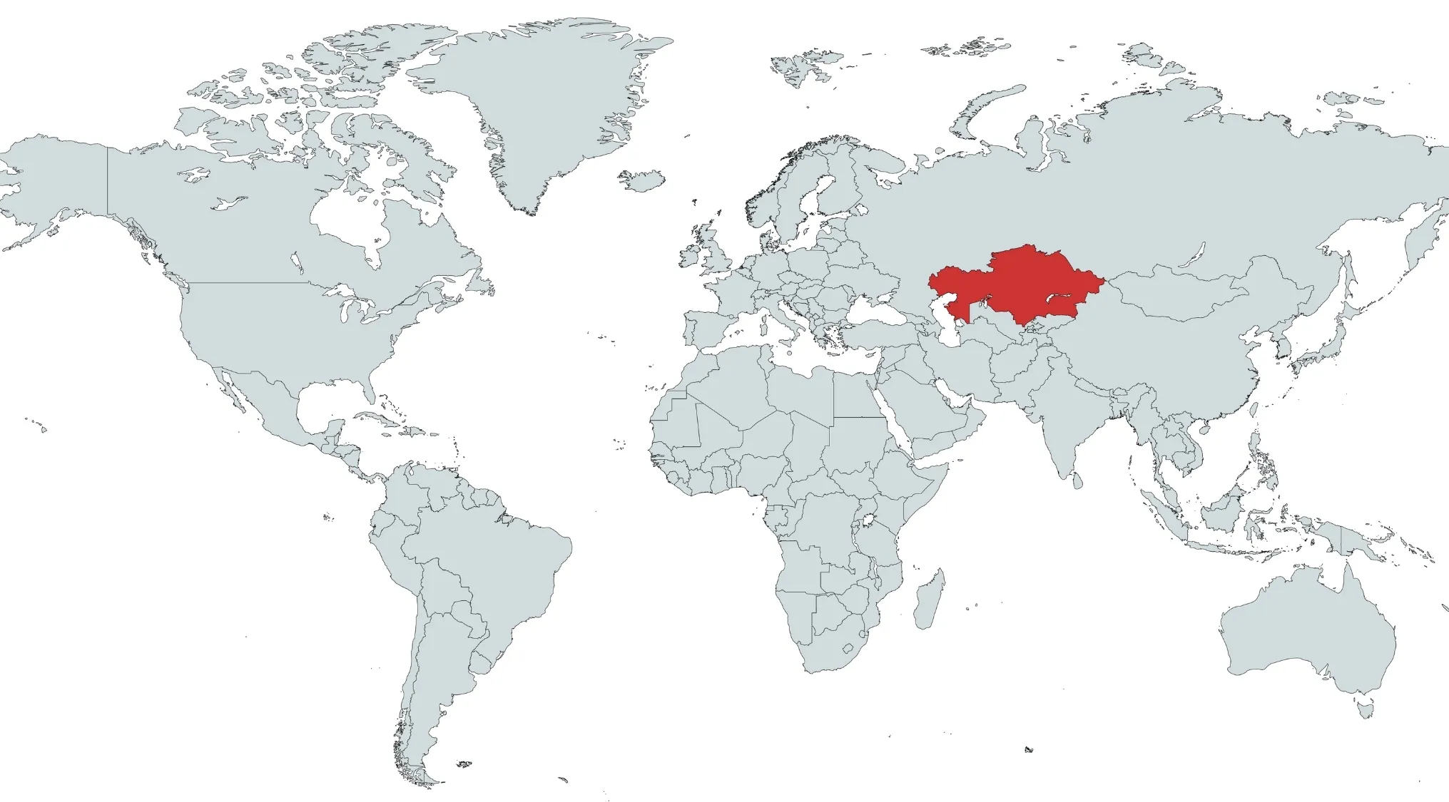 A world map with Kazakhstan highlighted in red, indicating its central Asian location.