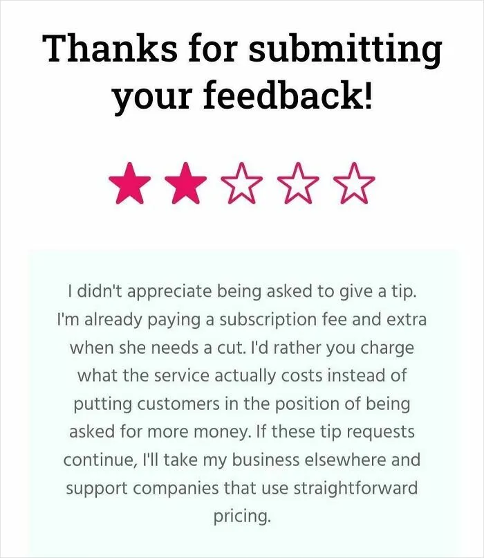 I Pay A Subscription For Dog Grooming. They Asked Me For A Tip And Then Messaged Me For A Rating