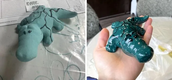 Before And After Baking My Clay Crocodile